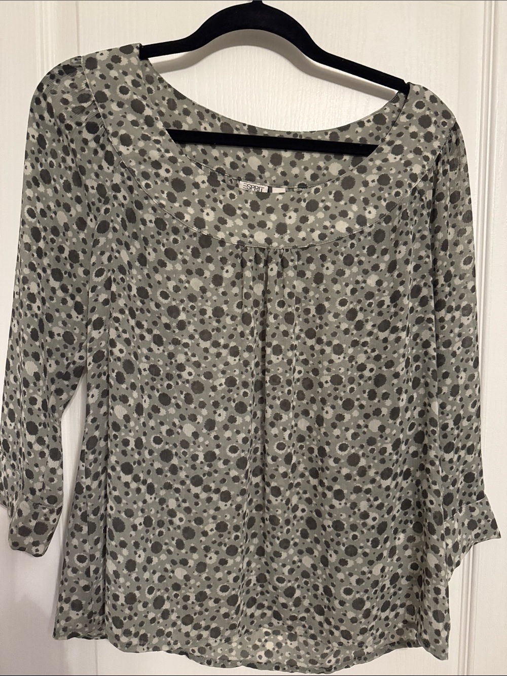 Esprit Gray Dot Print Scoop Neck Blouse